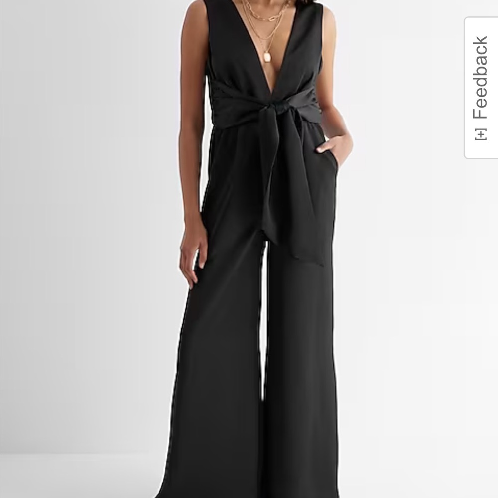 V neck satin tie jumpsuit